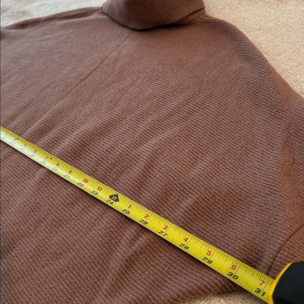 Oversized Brown Sweater Tunic Turtleneck Ribbed Texture Drop Shoulder Size XL - Picture 7 of 8